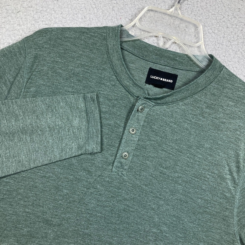 Lucky Brand Henley Shirt Mens Medium Green Long Sleeve Tencel Blend Heathered
